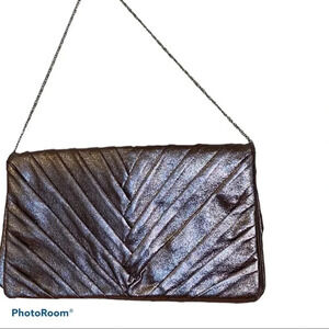 Call it spring champagne mettalic oversized clutch silver tone  shoulder bag